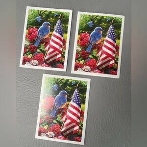 Patriotic Bluebird and Flag Greeting Cards